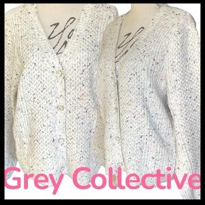 Grey Collective Off White Multi-Fleck V-Neck Cardigan (L)